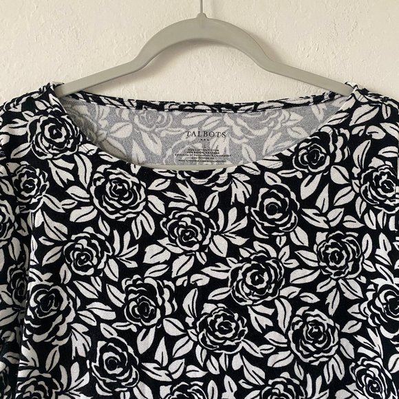 Talbots Womens Blouse Floral Rose Size L Boatneck 3/4 Sleeve Casual Summer Top - Picture 2 of 10
